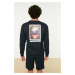 Trendyol Navy Blue Men's Regular/Normal Cut Mystic Printed Fleece Inside Sweatshirt