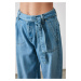 Trendyol Indigo Belted Pocket Detailed Wide Leg Jeans Indigo