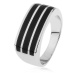 Lesklý strieborný prsteň 925, tri vodorovné pásy s čiernou glazúrou - Veľkosť: 67 mm