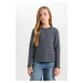 DEFACTO Girl Slim Fit Slim Cut Crew Neck Striped Long Sleeve T-Shirt