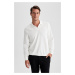 DEFACTO Regular Fit Polo Neck Jacquard Sweatshirt