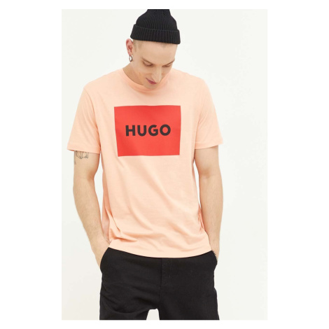 Bavlnené tričko HUGO ružová farba,s potlačou,50467952 Hugo Boss