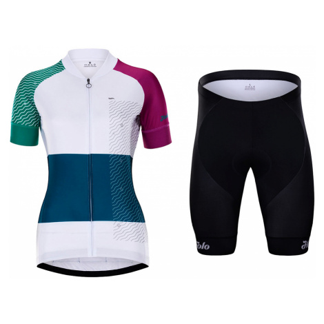 HOLOKOLO Cyklistický krátky dres a krátke nohavice - ENGRAVE LADY - biela/viacfarebná/modrá/čier