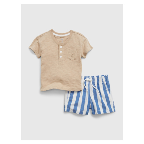 Modrý baby set - tričko a pruhované šortky GAP