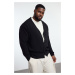 Trendyol Black FL Men's Regular V Neck Plain Knitwear Plus Size Cardigan