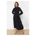 Trendyol Black Belted Grand Collar Button Detailed Woven Dress