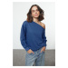 Trendyol Indigo Oversize/Wide Fit asymmetrical Collar Thick Knitted Sweatshirt