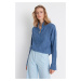 Trendyol Blue Wide Fit Soft Textured High Neck Knitwear Sweater