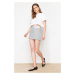 Trendyol Gray Waist Belt Detailed Mini Striped Woven Shorts Skirt