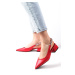 Mio Gusto Sophie Red Women's Short Heeled Shoes with Open Back Stone Band.