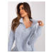 Light blue melange women's sweater with cables