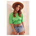 Green short blouse with wide trim