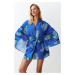 Trendyol Underwater Patterned Belted Mini Woven Kimono & Kaftan