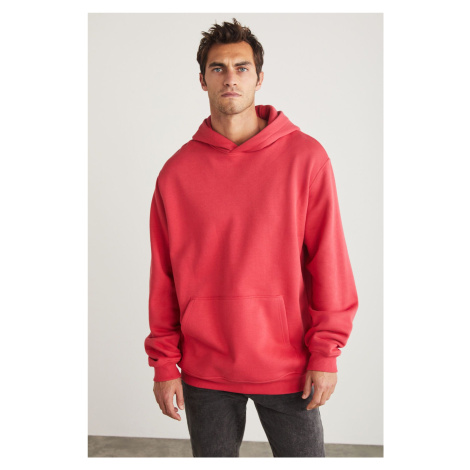 GRIMELANGE Jardel Men's Hooded Fleece Inner Kangaroo Pocket Pink Sweatshir