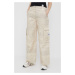 Bavlnené nohavice Calvin Klein Jeans béžová farba, široké, vysoký pás