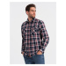 Ombre Men's flannel shirt with buttoned pockets - red and navy blue OM-SHCS