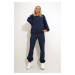 Trend Alaçatı Stili Women's Navy Blue Crew Neck Elastic Waist and Leg Two Yarn Basic Tracksuit