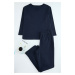 Trendyol Curve Navy Blue V Neck Camisole Knitted Pajamas Set