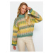 Trendyol zelený mäkký textúrovaný hrubý stojaci golier pletený sveter