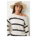 Happiness İstanbul Women's Black Ecru Striped Knitwear Blouse