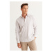 ALTINYILDIZ CLASSICS Men's White-Brown Slim Fit Slim Fit Button-down Collar Cotton Striped Shirt