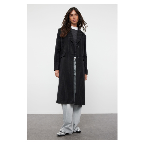 Trendyol Black Regular Striped Long Coat