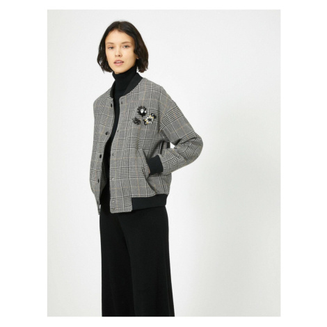 Koton Women's Embroidered Pocket Detailed Checked Jacket