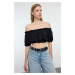 Trendyol Black Carmen Collar Wrap Crop Knitted Blouse