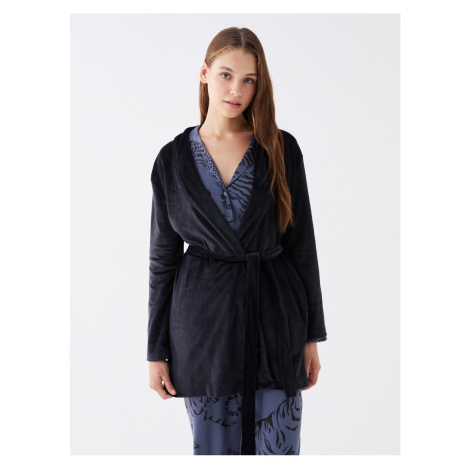 LC Waikiki Shawl Collar Plain Long Sleeve Velvet Women's Dressing Gown