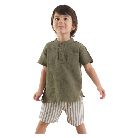 Denokids Baby Boy Kid Green Summer Muslin Striped Shorts Shirt Set