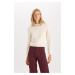 DEFACTO Women's Regular Fit Crew Neck Stoned Pearl Knitwear Sweater