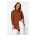 Trendyol Dark Brown Pocket and Slit Detail Woven Shirt