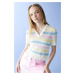 DEFACTO Cool Polo Collar Colorful Crochet Short Sleeve Knitted T-Shirt