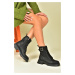 Fox Shoes Black Women's Ankle Boots with Metal Buckles