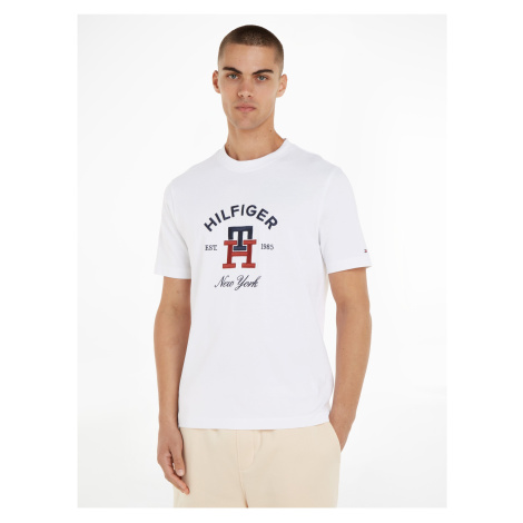 White Man T-Shirt Tommy Hilfiger Curved Monogram Tee - Men