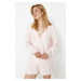 Trendyol Light Pink Tie/Ribbon/Bow and Piping Detailed Viscose Woven Pajama Set