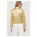 Kožená bunda MICHAEL Michael Kors dámska, zlatá farba, prechodná,