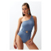 Trendyol Blue Belted One Shoulder Regular Swimsuit With Accessory
