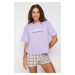 Trendyol Lilac 100% Cotton Motto Printed Knitted Pajamas Set