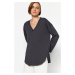 Trendyol Anthracite Premium V Neck Cotton Regular/Regular Fit Knitted Knitted T-Shirt