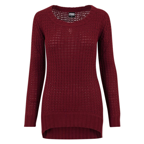 Women's sweater with a long wide neckline burgundy color