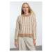 Trendyol Camel Basic Striped Knitwear Sweater