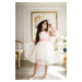 N8712 Dewberry Princess Model Girls Dress with Hat & Lace-WHITE