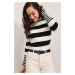 Bigdart 15812 Turtleneck Striped Sweater - Black