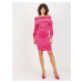 Dark pink velour cocktail dress RUE PARIS with shoulder sleeves