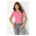 Trendyol Pink Zipper Detailed Fitted Polo Neck Ribbed Stretchy Knitted Blouse