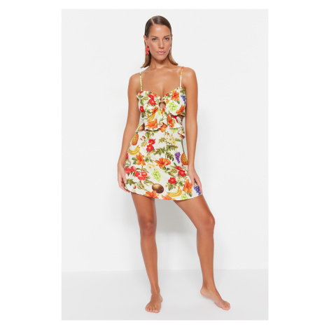 Trendyol kvetinové vzorované mini tkané plážové šaty s doplnkami
