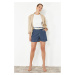 Trendyol Dark Blue 100% Tencel™ Pleated High Waist Denim Shorts