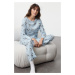 Trendyol Blue 100% Cotton Panda Patterned Knitted Pajama Set