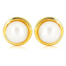 Náušnice zo žltého 9K zlata - biela guľatá sladkovodná perlička, tenký prstenec
